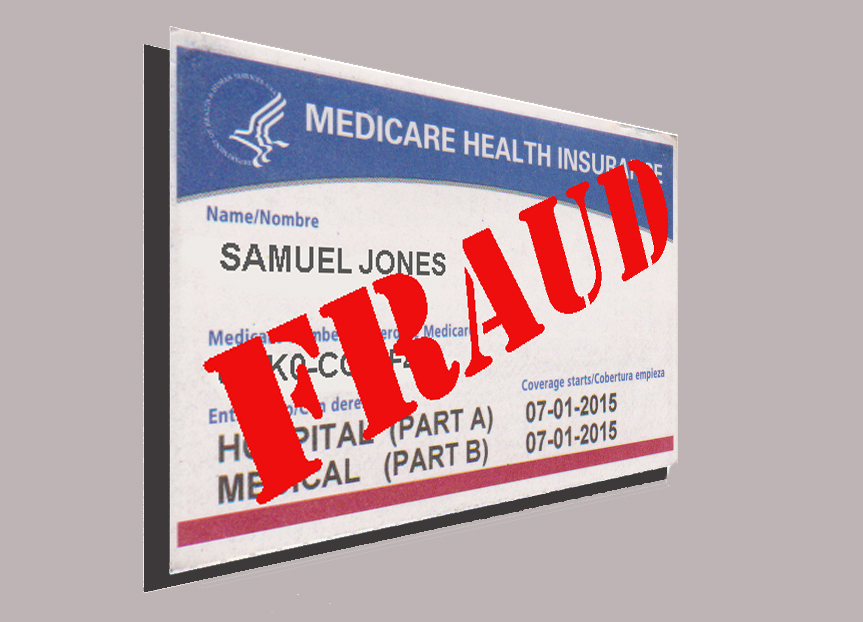 Medicare ID Card with Fraud in Red Letters